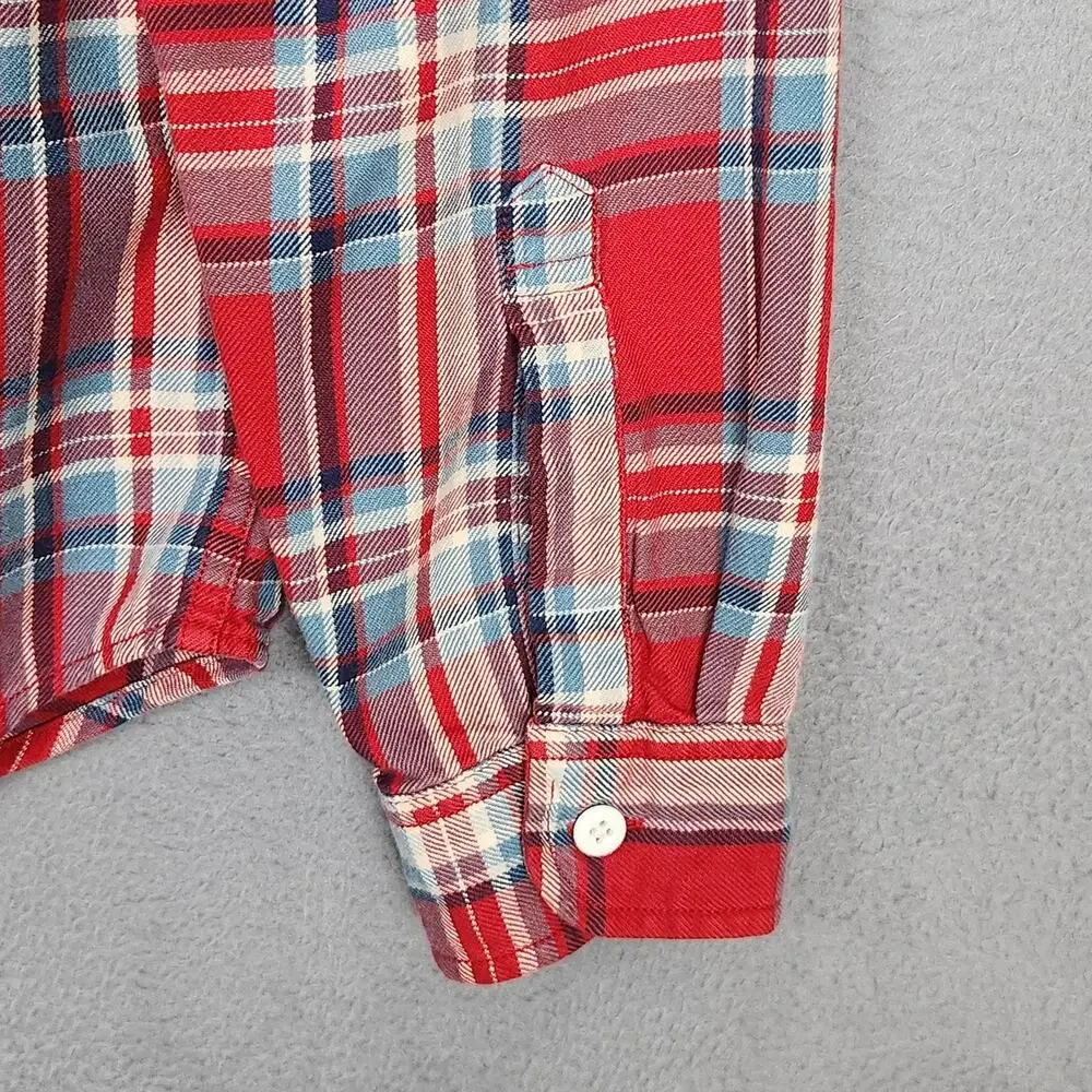 J CREW Shirt Mens Medium Red Plaid 100% Cotton Button Up Long Sleeve Flannel